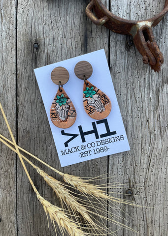 western_earrings_timber_leather_cactus_handmade_mack_and_co_designs_australia