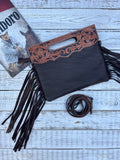 Carly Cowhide Bag - Chocolate Tooled Leather