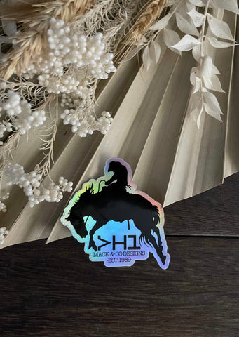 holographic_bucking_bronco_punchy_sticker_mack_and_co_designs_australia