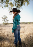 dusty_creek_elsey_womens_linen_arena_shirt_emerald_savannah_campdrafting_barrel_racing_rodeo_western_mack_and_co_designs_australia