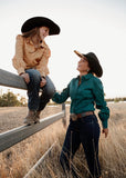 dusty_creek_shilo_womens_linen_arena_shirt_amber_blouse_campdrafting_frill_barrel_racing_rodeo_western_mack_and_co_designs_australia