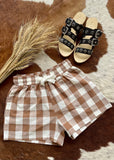 dusty_creek_womens_gingham_casual_shorts_brown_tan_sale_linen_cotton_country_mack_and_co_designs_australia