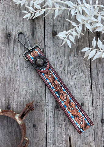 Tooled Leather Wristlet Keyring