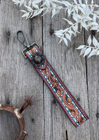 american_darling_concho_handpainted_flower_floral_hand_painted_tooled_wristlet_keyring_strap_leather_western_mack_and_co_designs_australia