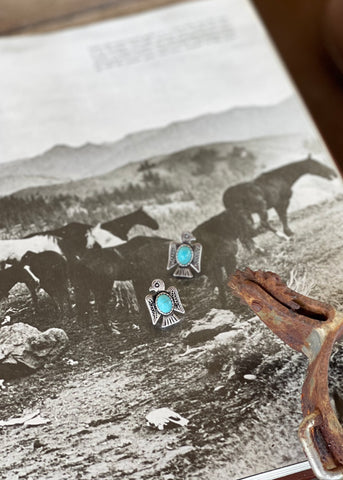 western_thunderbird_earrings_studs_jewellery_jewelery_silver_turquoise_concho_mack_and_co_designs_australia