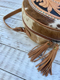 sunflower_cowhide_canteen_rope_bag_handbag_tooled_leather_hand_painted_tassel_tan_western_mack_and_co_designs_australia