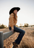 dusty_creek_shilo_womens_linen_arena_shirt_amber_blouse_campdrafting_frill_barrel_racing_rodeo_western_mack_and_co_designs_australia