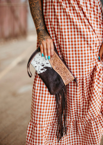 Janie Cowhide Clutch - Brown Leather