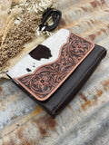 Joslynn Cowhide Bag - Chocolate Tooled Leather